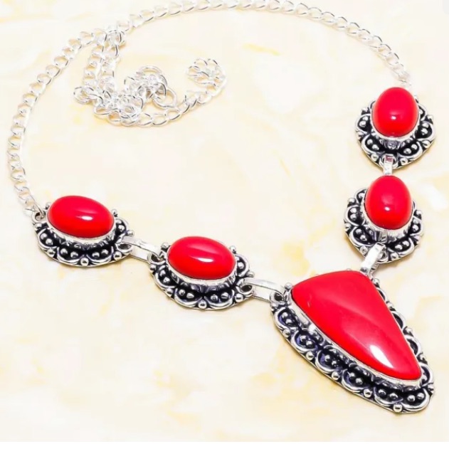 Italian Coral & Sterling Silver Necklace 18”